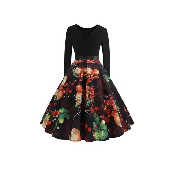 Christmas Printed Evening Swing Dress L - Picture 2 of 10